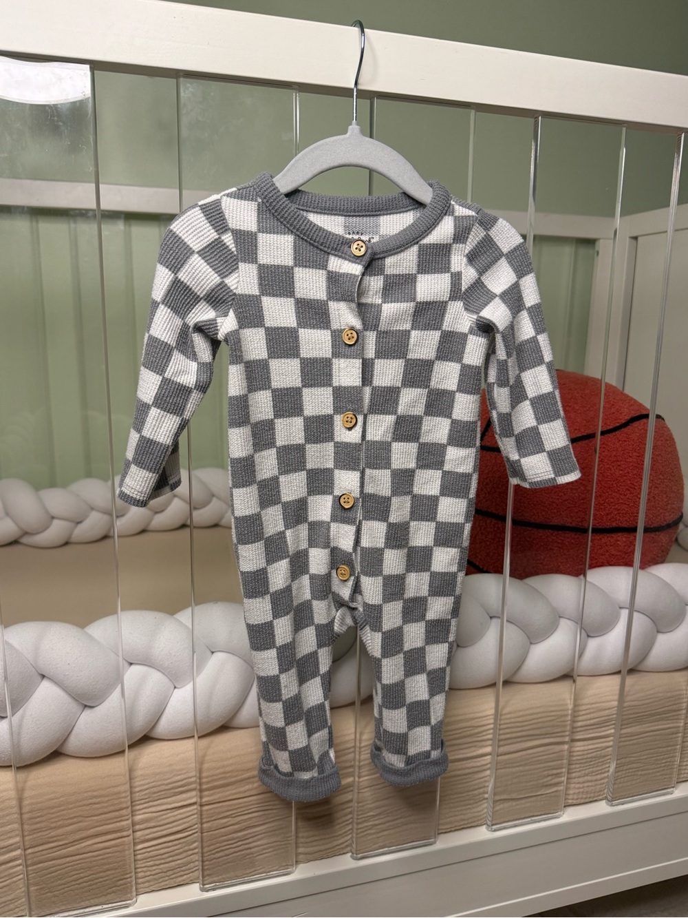 Cat & Jack Gray and White Checkered Knit Baby One-Piece